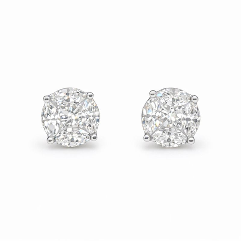 Mixed Shape Diamond Cluster Stud Earrings