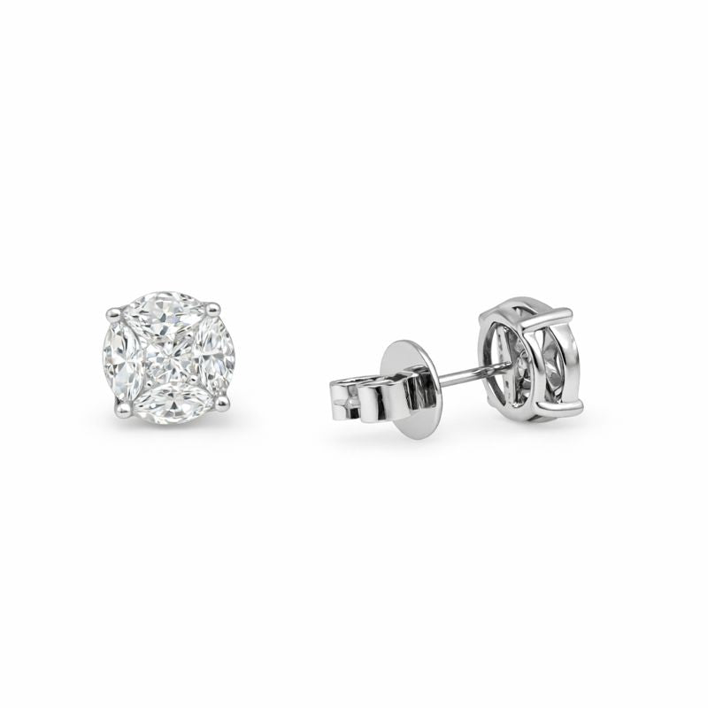 Mixed Shape Diamond Cluster Stud Earrings