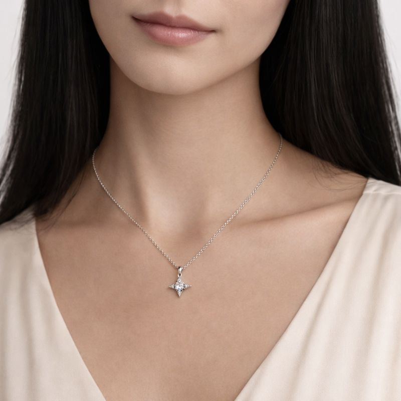 10kt White Gold Star of Hope Diamond Pendant Necklace