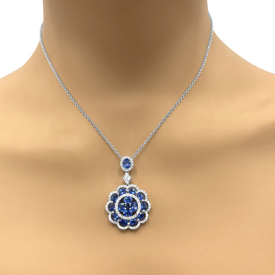 18k White Gold Sapphire and Diamond Pendant Necklace