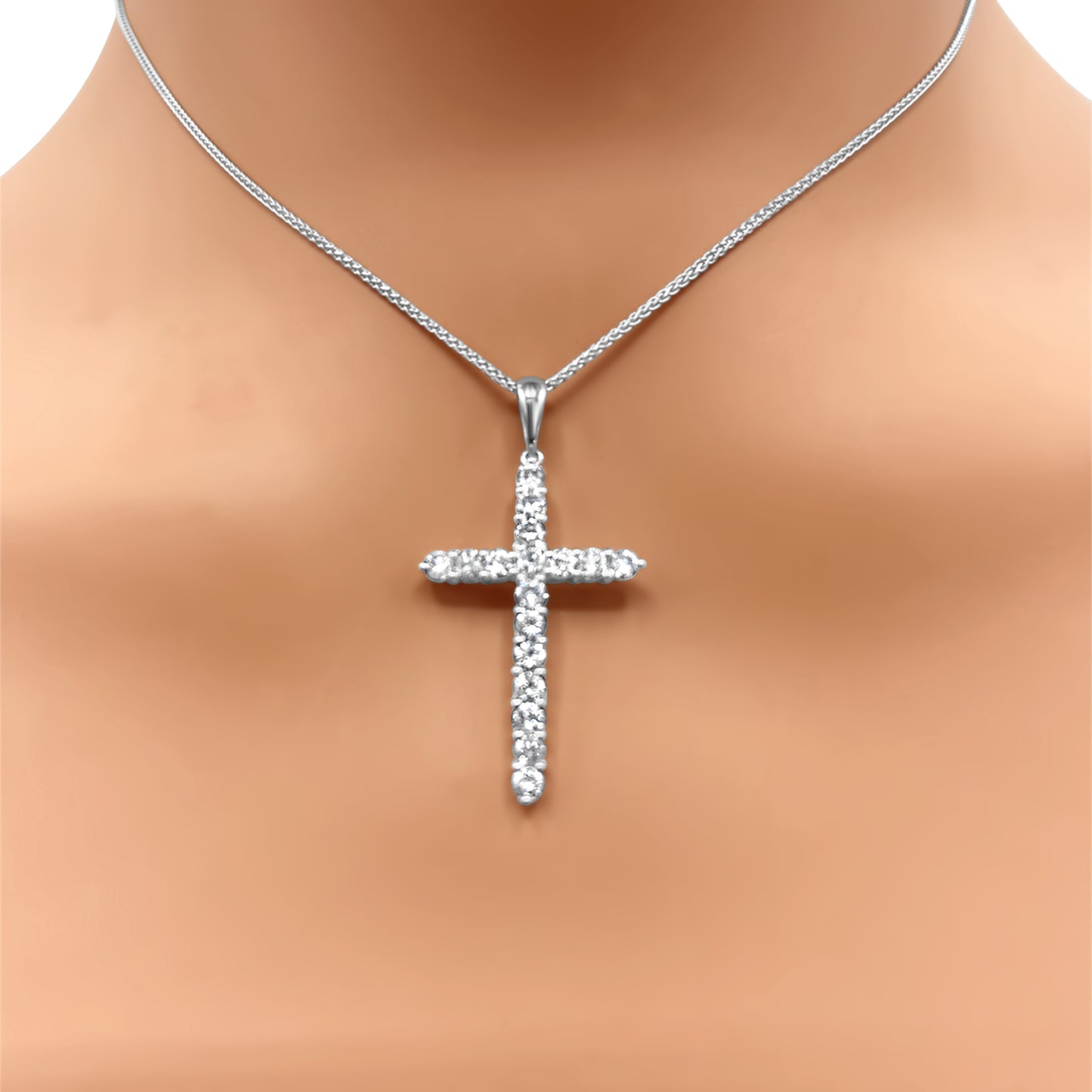 14kt White Gold Diamond Cross Necklace