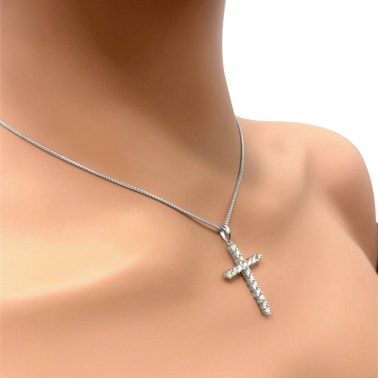 14kt White Gold Diamond Cross Necklace