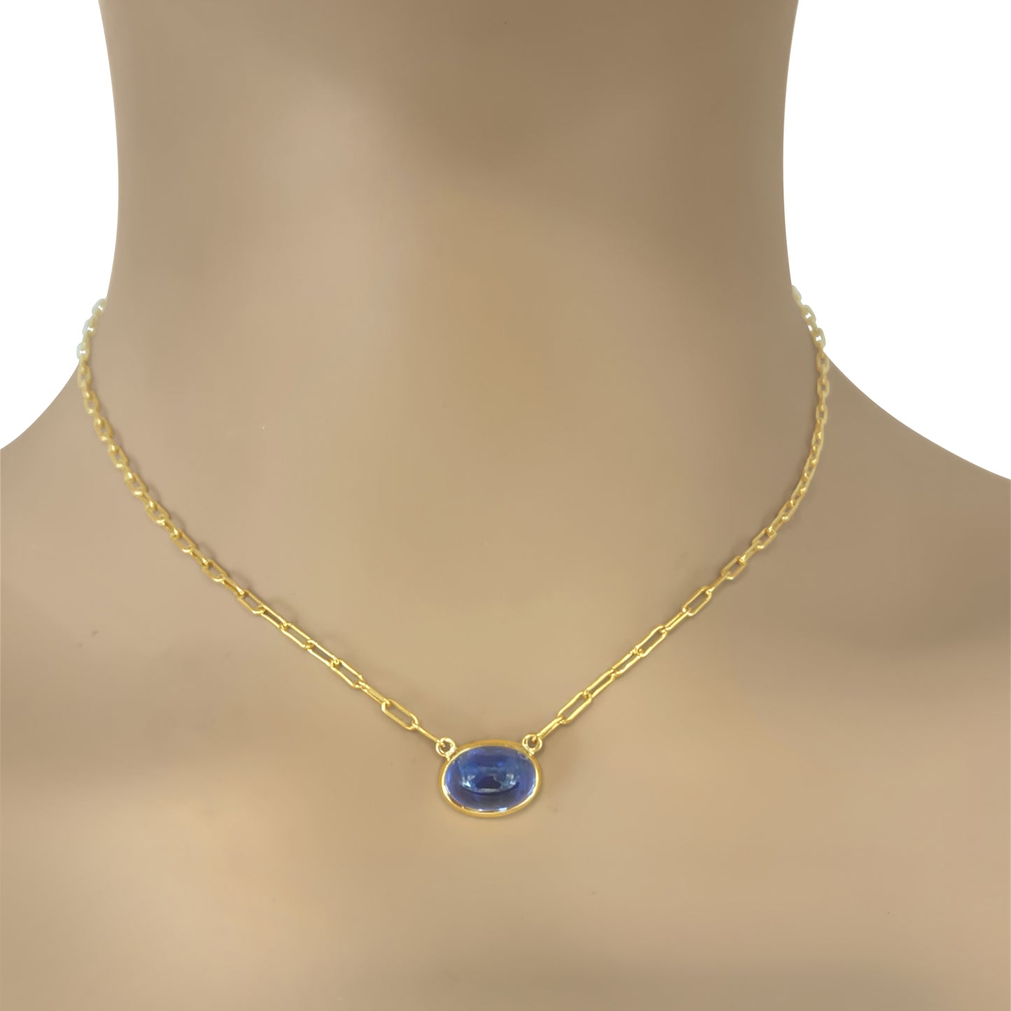 18kt Yellow Gold Cabochon Sapphire  Pendant Necklace