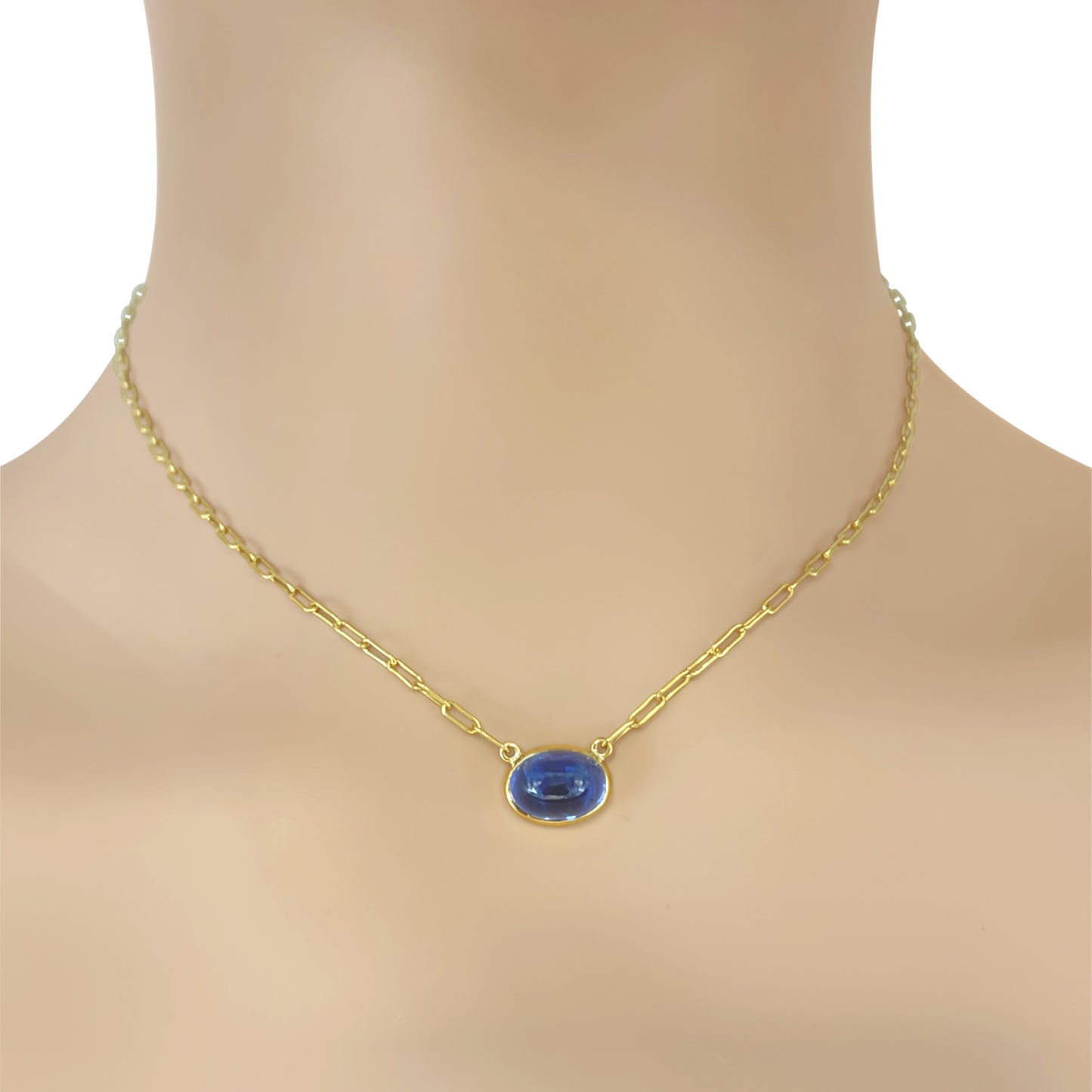 18kt Yellow Gold Cabochon Sapphire  Pendant Necklace