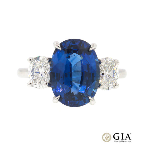 Load image into Gallery viewer, GIA Certified Sapphire &amp;amp; Diamond Engagement Ring in Platinum
