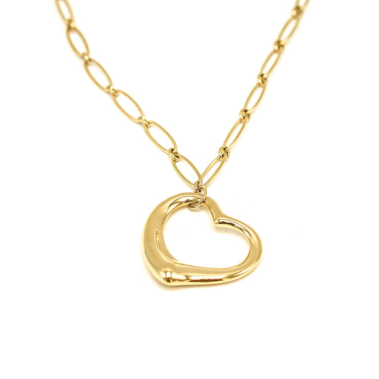 Pre-Owned Tiffany and Co. Elsa Peretti Open Heart Pendant with Link Chain Necklace