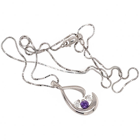 14k White Gold Lavender Sapphire and Diamond Pendant Necklace