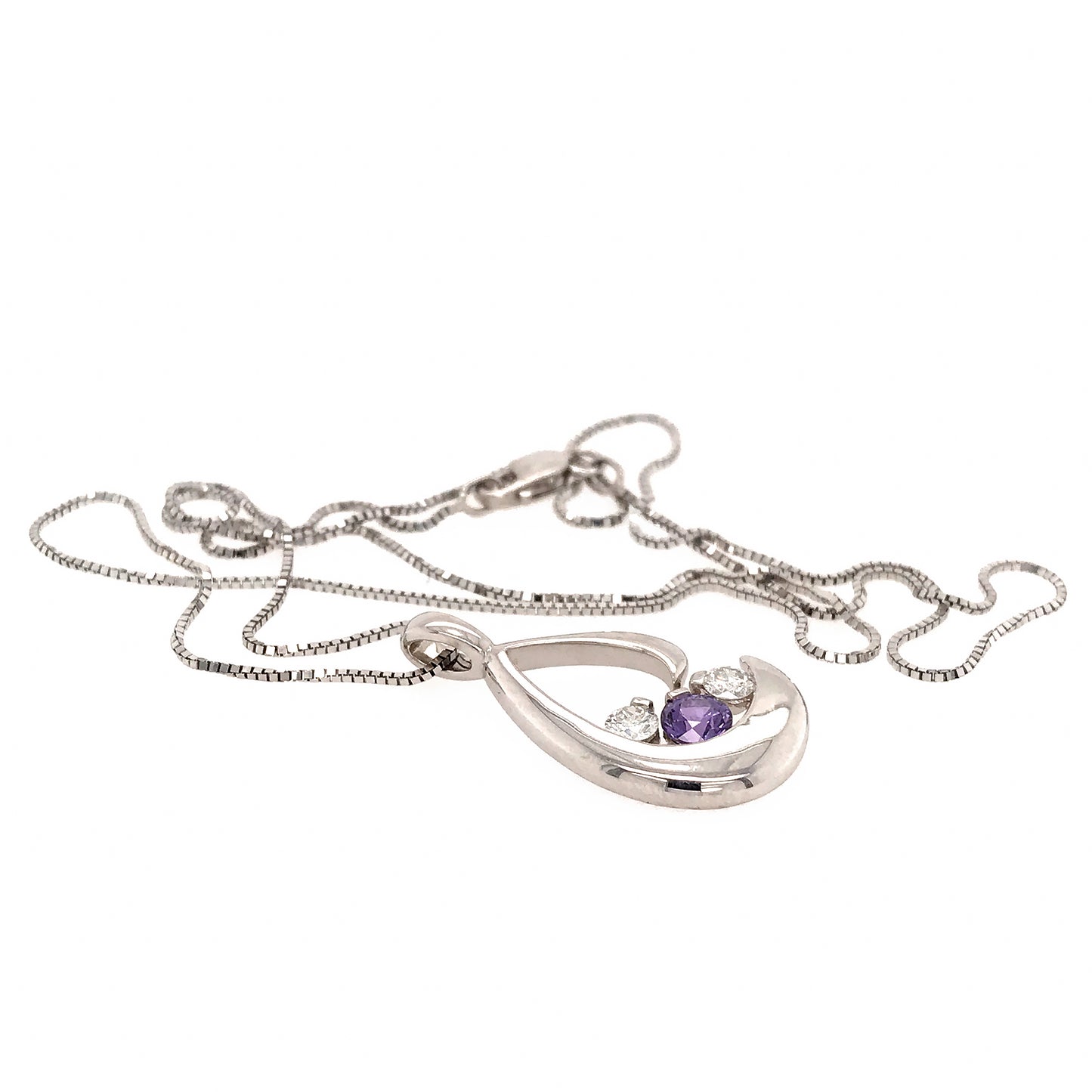 14k White Gold Lavender Sapphire and Diamond Pendant Necklace