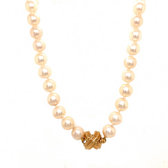 Pre-Owned Tiffany and Co. Akoya Pearls with 18k Yellow Gold X Clasp Necklace