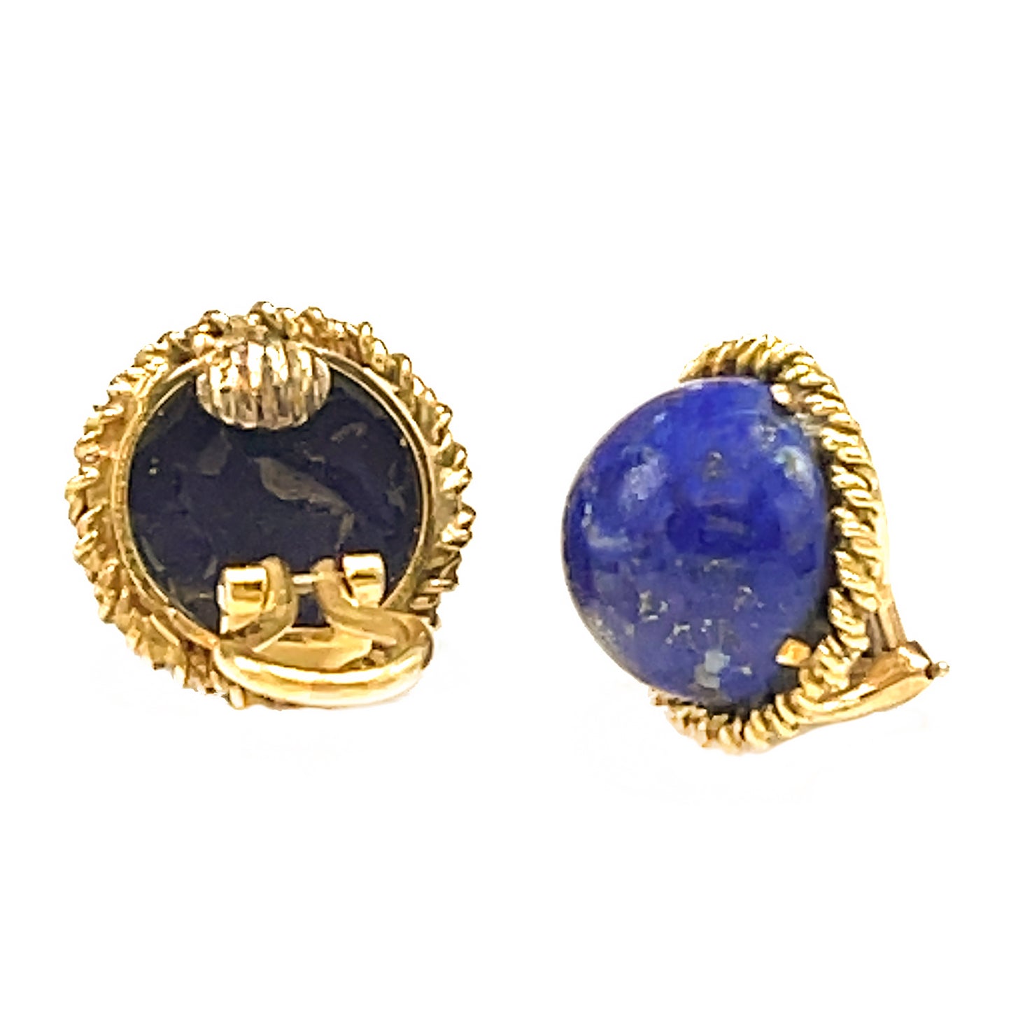 Load image into Gallery viewer, 18 kt Yellow Gold Lapis Clip on Earrings
