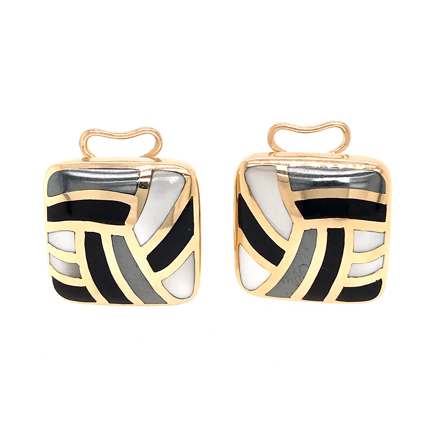 Asch Grossbardt 14k Yellow Gold Mother of Pearl and Onyx Inlay Earrings