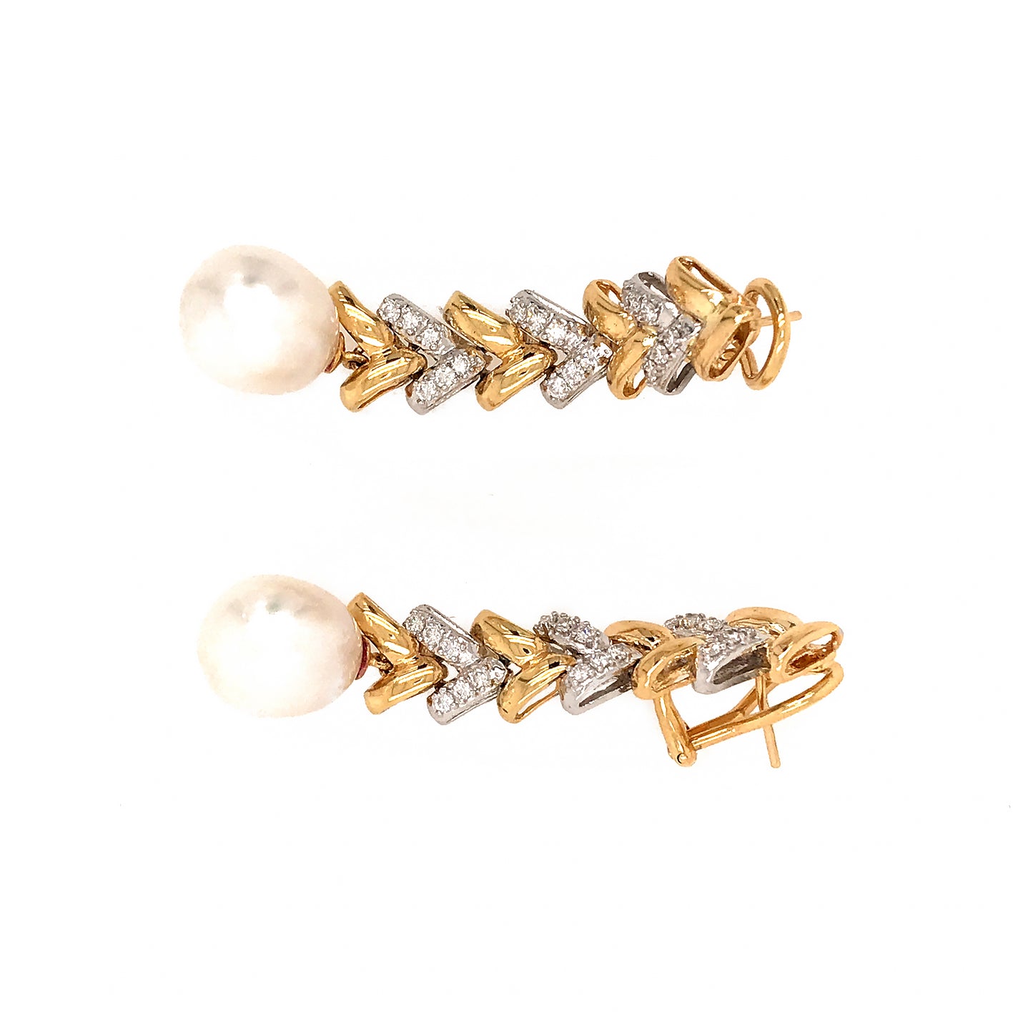 Load image into Gallery viewer, 18k Yellow Gold Diamond and Pearl Earrings
