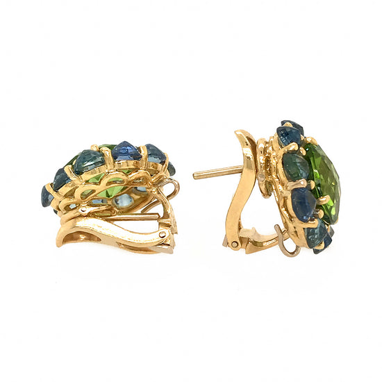 Load image into Gallery viewer, 18k Yellow Gold Peridot and Sapphire Earrings
