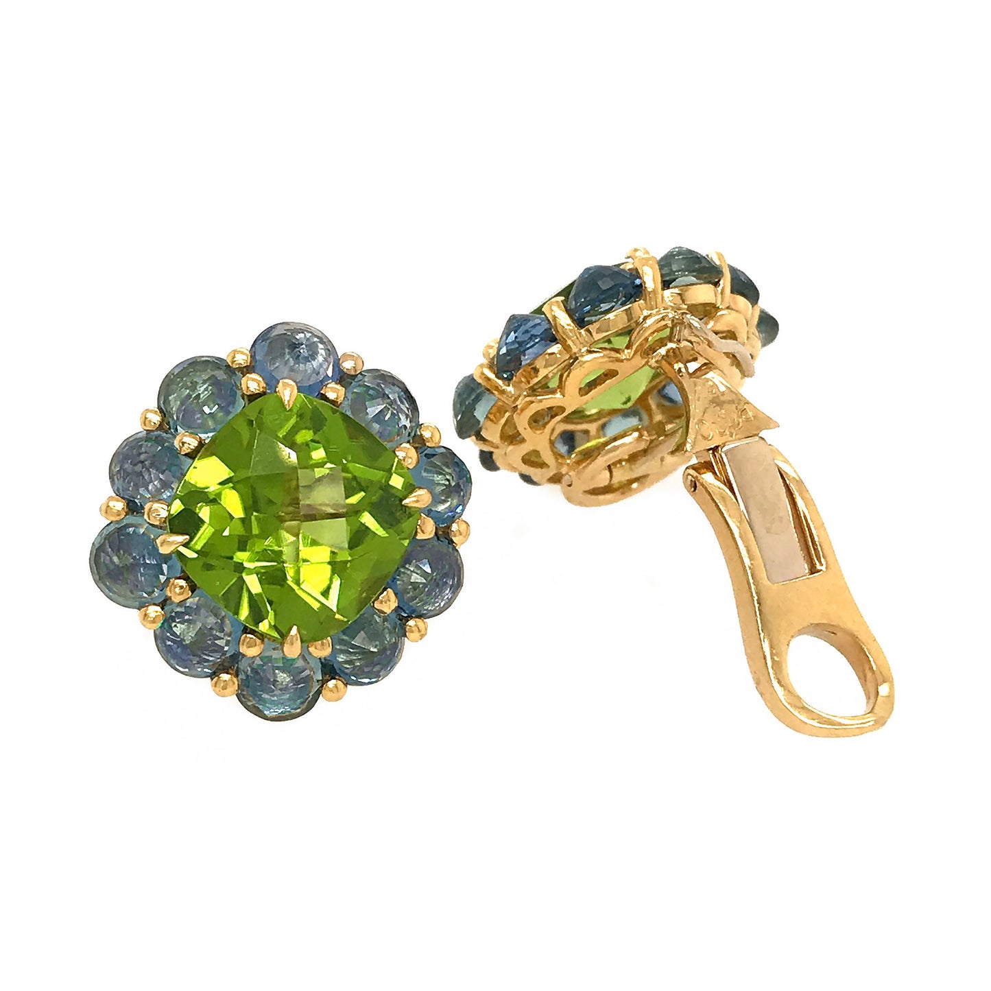 Pre-Owned Paolo Costagli 18k Yellow Gold Peridot and Sapphire Earrings