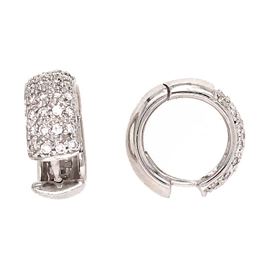 18k White Gold Pave Diamond Huggies Earrings