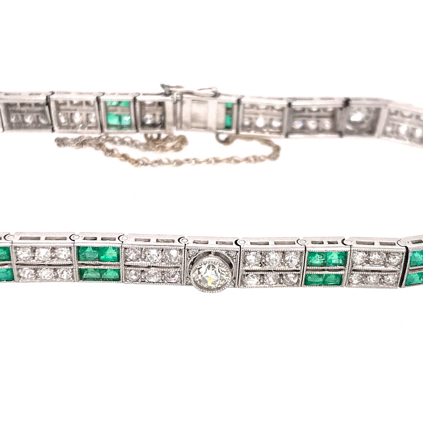 Gorgeous Platinum Art Deco Emerald and Diamond Bracelet