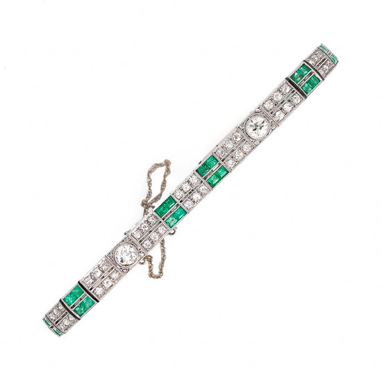 Gorgeous Platinum Art Deco Emerald and Diamond Bracelet