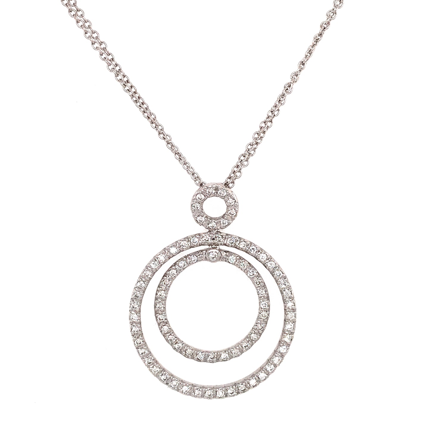 18k White Gold  Diamond Circle of Life Double Chain Necklace