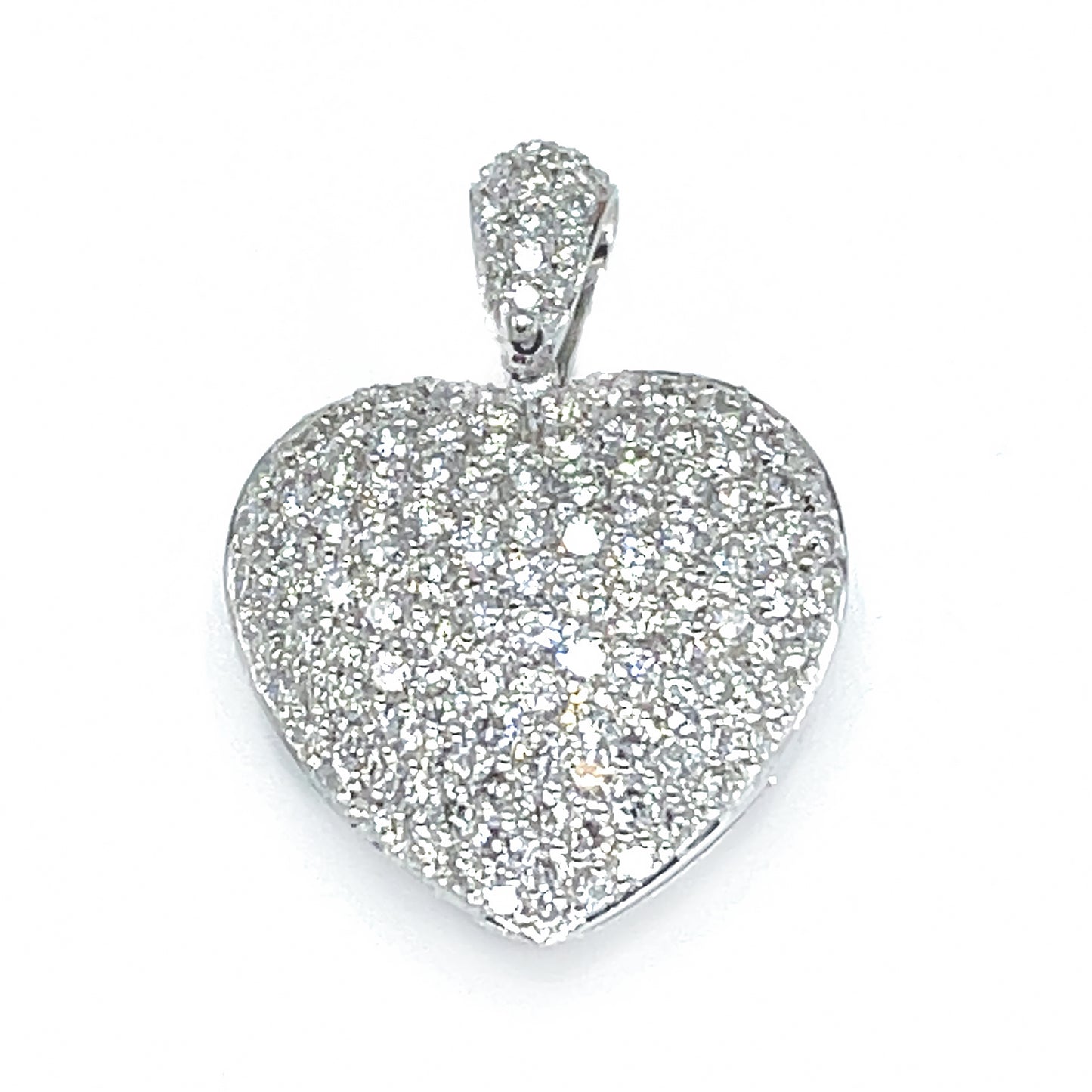 Puff Pave Diamond Heart Pendant in 14K White Gold