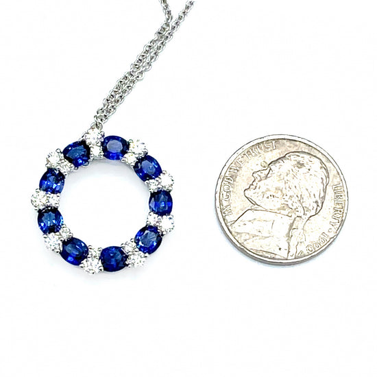 Load image into Gallery viewer, 18k White Gold Circle of Life Sapphire and Diamond Pendant Necklace
