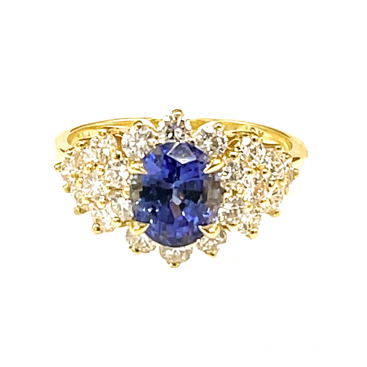 Load image into Gallery viewer, Estate 18 kt Yellow Gold Tanzanite and Diamond Ring
