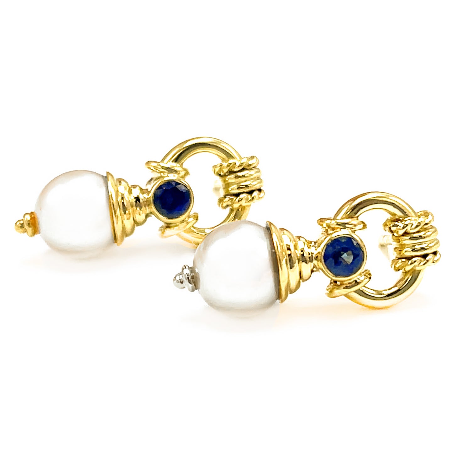 Pearls and Sapphire Dangle Estate Earrings
