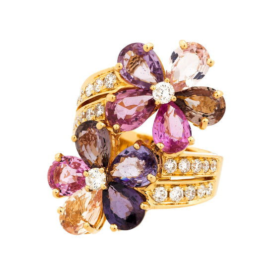 Bvlgari Sapphire & Diamond Flower Ring in 18k Gold