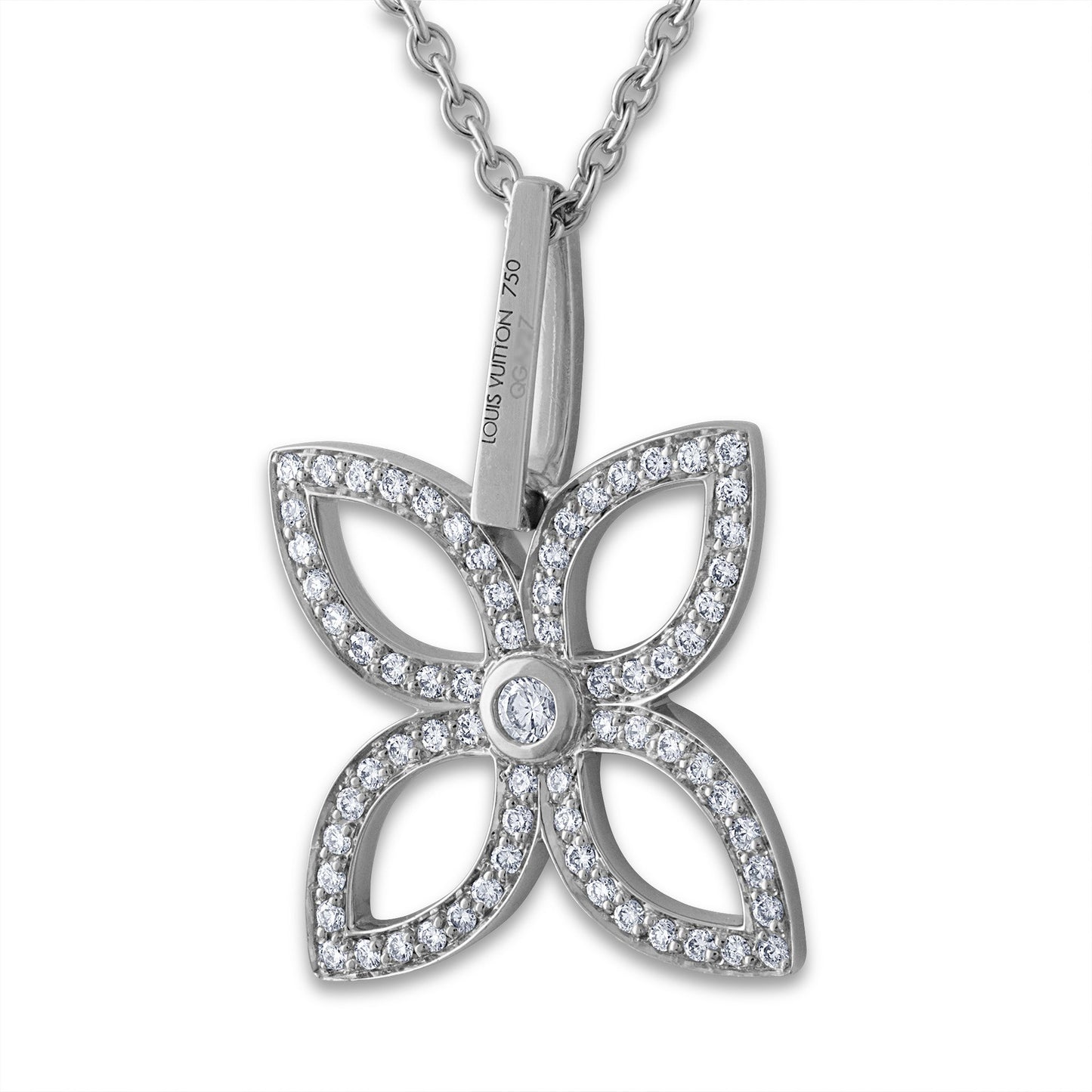 Louis Vuitton 18K White Gold Flower Diamond Necklace Length: 18"
