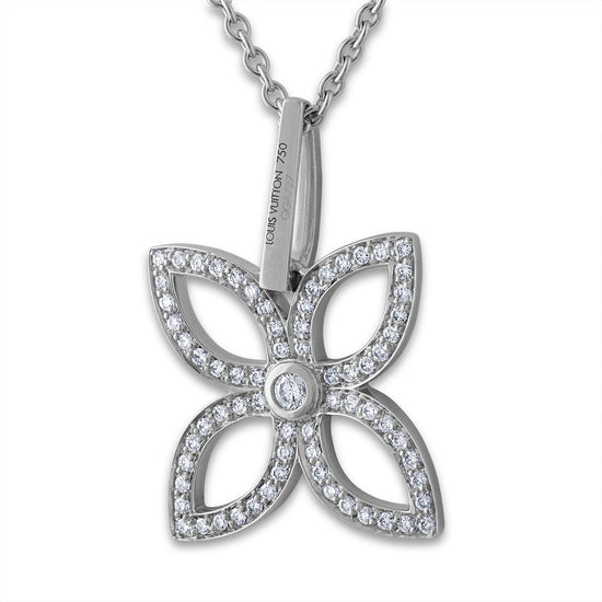 Pre-owned Louis Vuitton 18K White Gold Flower Diamond Necklace Length: 18