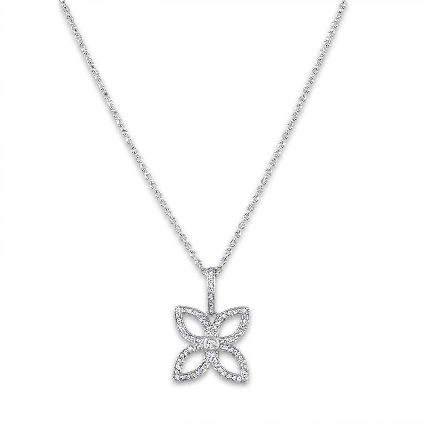 Louis Vuitton 18K White Gold Flower Diamond Necklace Length: 18"