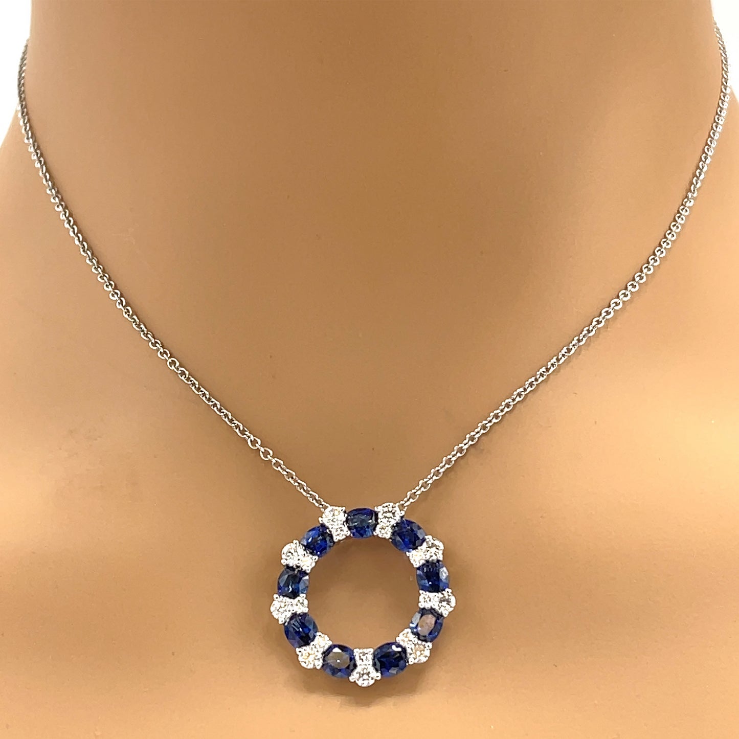 Load image into Gallery viewer, 18k White Gold Circle of Life Sapphire and Diamond Pendant Necklace
