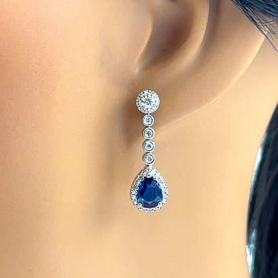 18 kt White Gold Sapphire and Diamond Drop Earrings