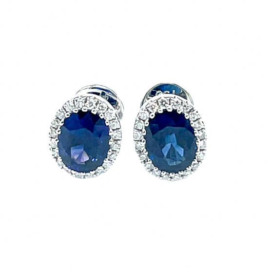 18 kt White Gold Oval Sapphire and Diamond Stud Earrings