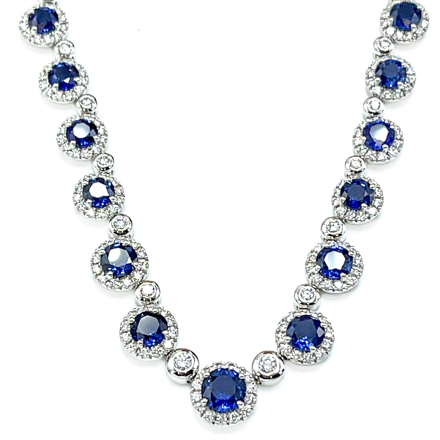 Load image into Gallery viewer, Precious 18 kt White Gold Sapphire and Diamond Necklace
