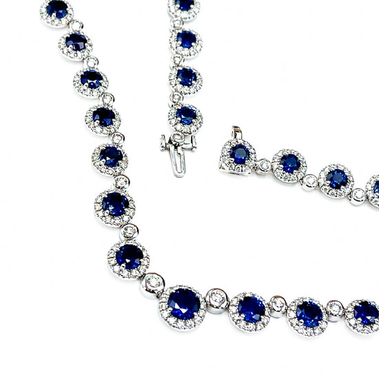 Precious 18 kt White Gold Sapphire and Diamond Necklace