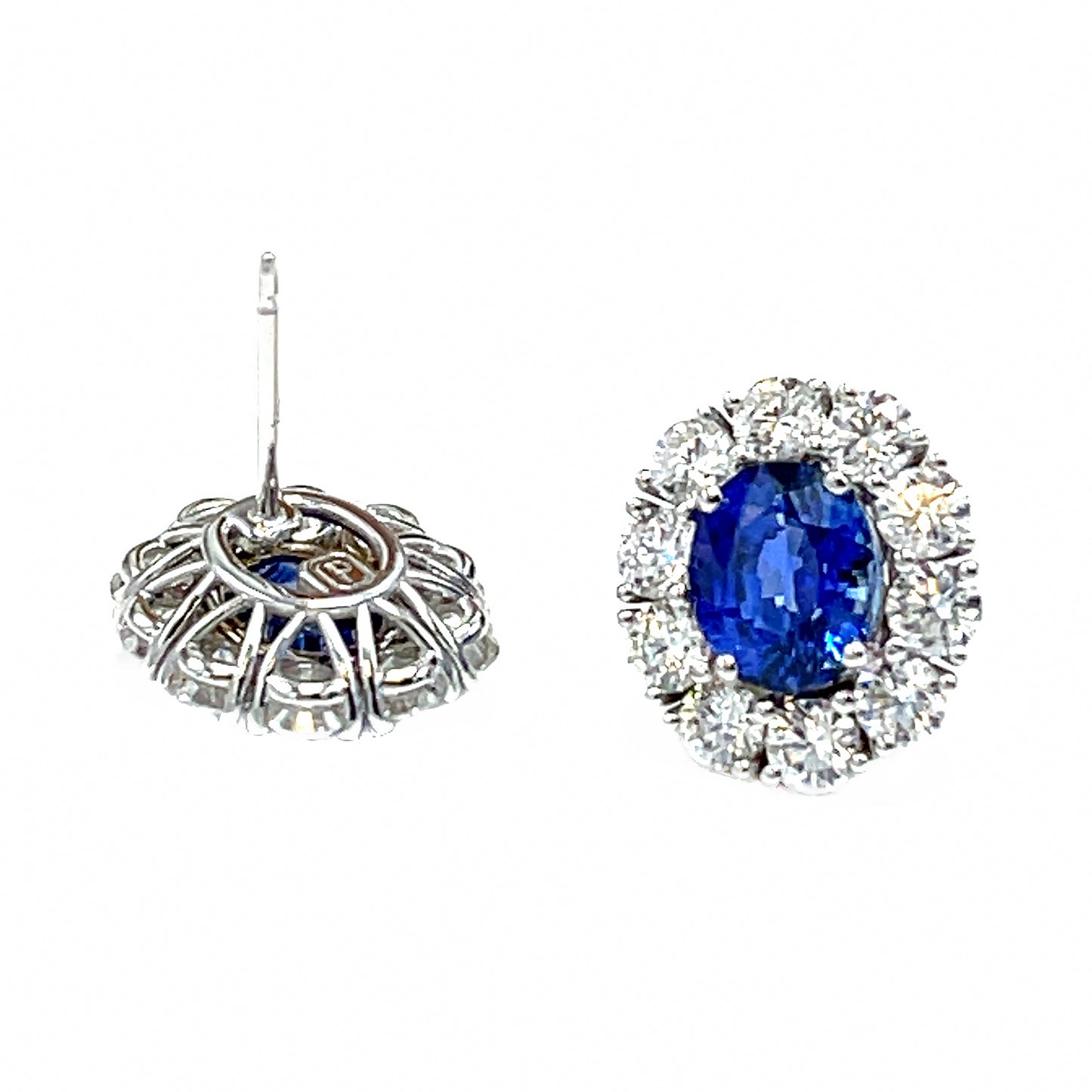 Load image into Gallery viewer, Oval Sapphire &amp;amp; Diamond Earrings set in 18k Gold
