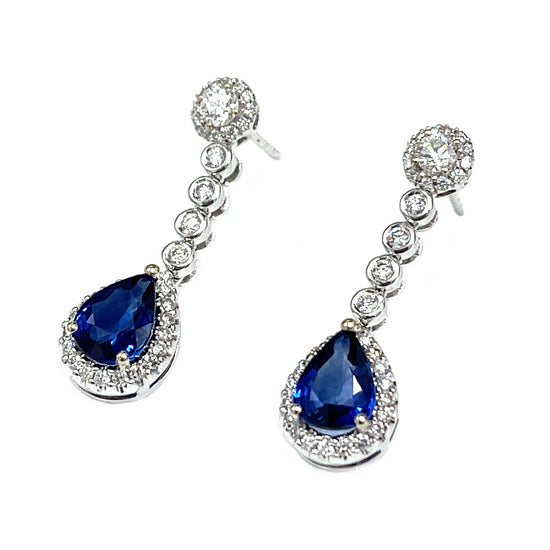 18 kt White Gold Sapphire and Diamond Drop Earrings