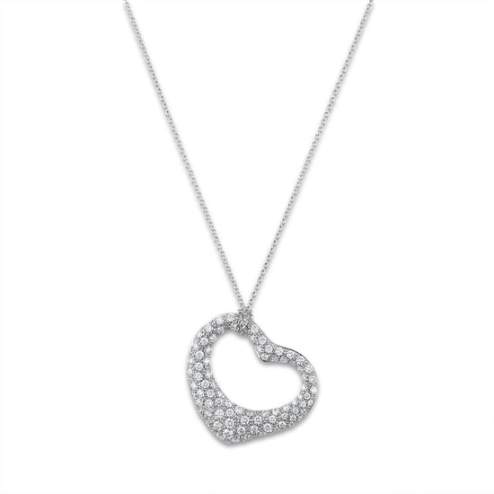 Tiffany & Co. Elsa Peretti Medium Sterling Silver Diamond Open Heart  Pendant Necklace 16mm (Fine Jewelry and Watches,Fine Necklaces) IFCHIC.COM