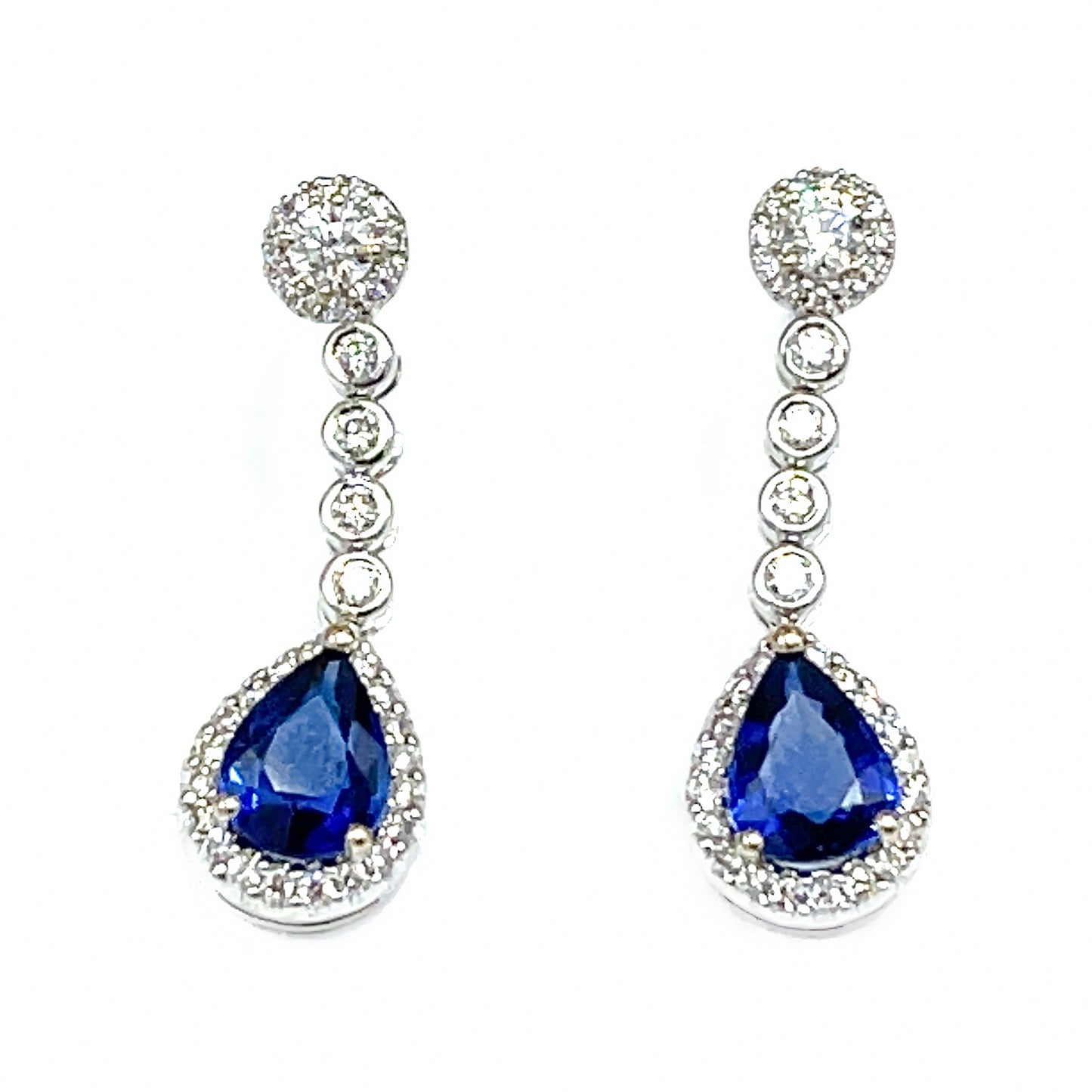 18 kt White Gold Sapphire and Diamond Drop Earrings
