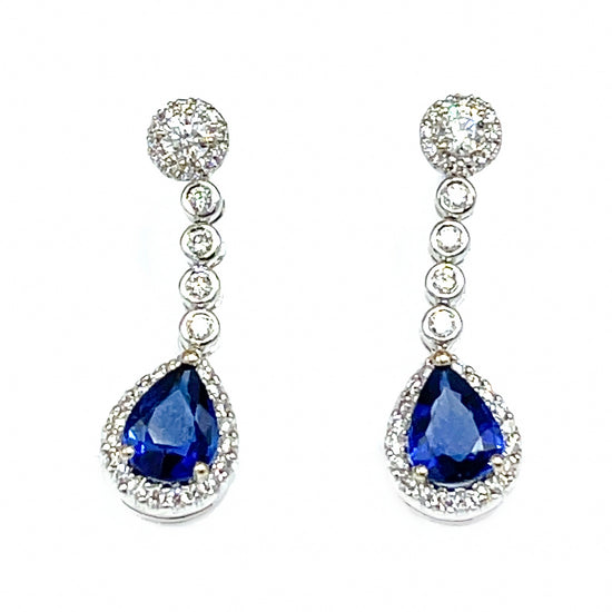 Load image into Gallery viewer, 18 kt White Gold Sapphire and Diamond Drop Earrings
