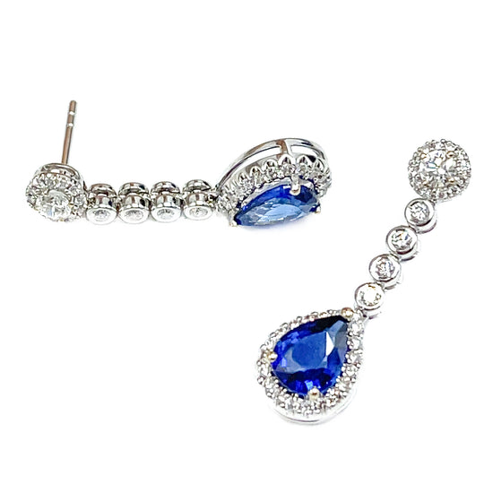 Load image into Gallery viewer, 18 kt White Gold Sapphire and Diamond Drop Earrings
