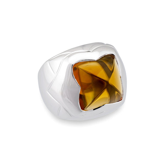 Bvlgari 18K White Gold Citrine Ring Size 6
