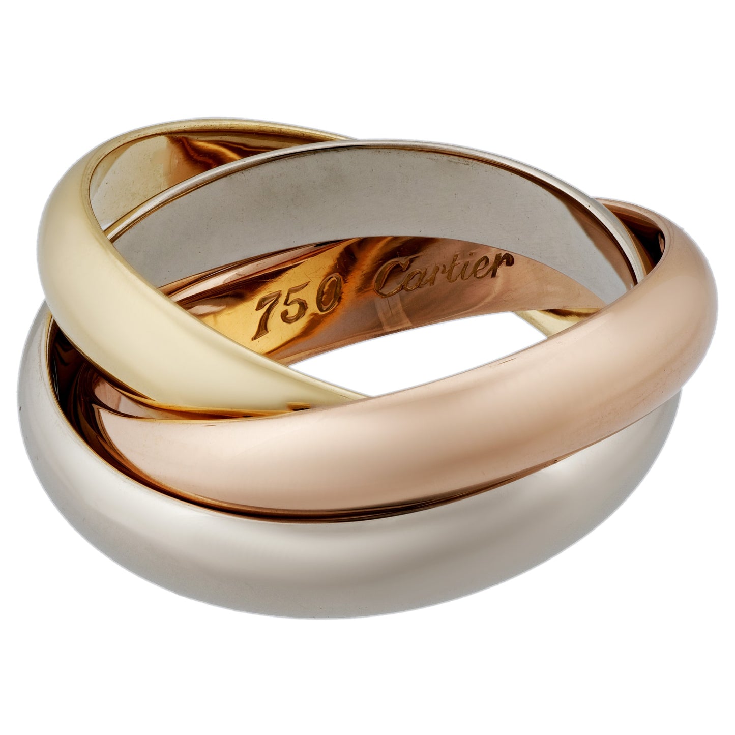 Cartier 18K Yellow, White and Rose Gold Trinity Ring Size 5.75