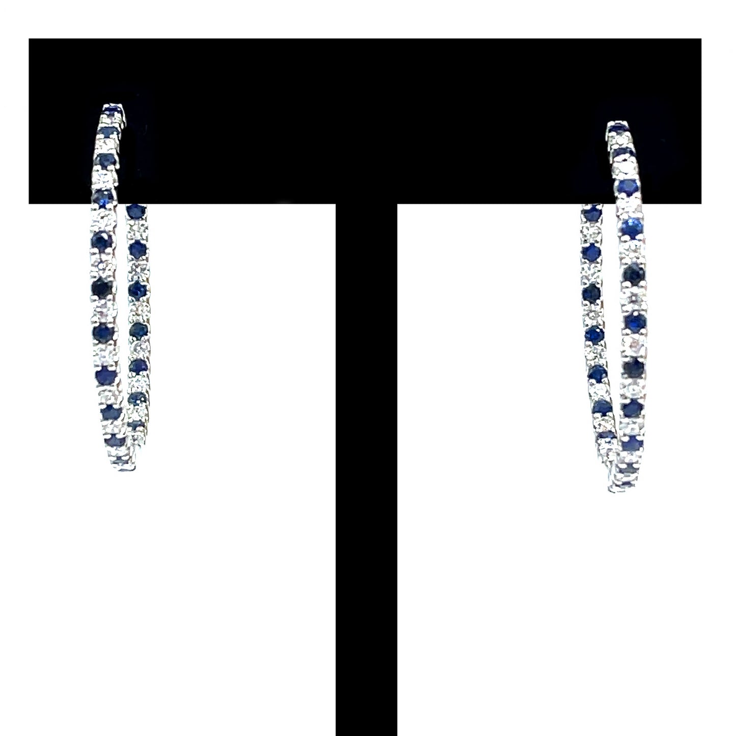 Load image into Gallery viewer, 18 kt White Gold Sapphire and Diamond Inside and Out Hoop Earrings

