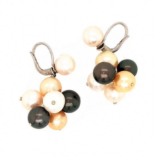 Load image into Gallery viewer, 18K White Gold Cluster Multi-Color Pearl Earrings
