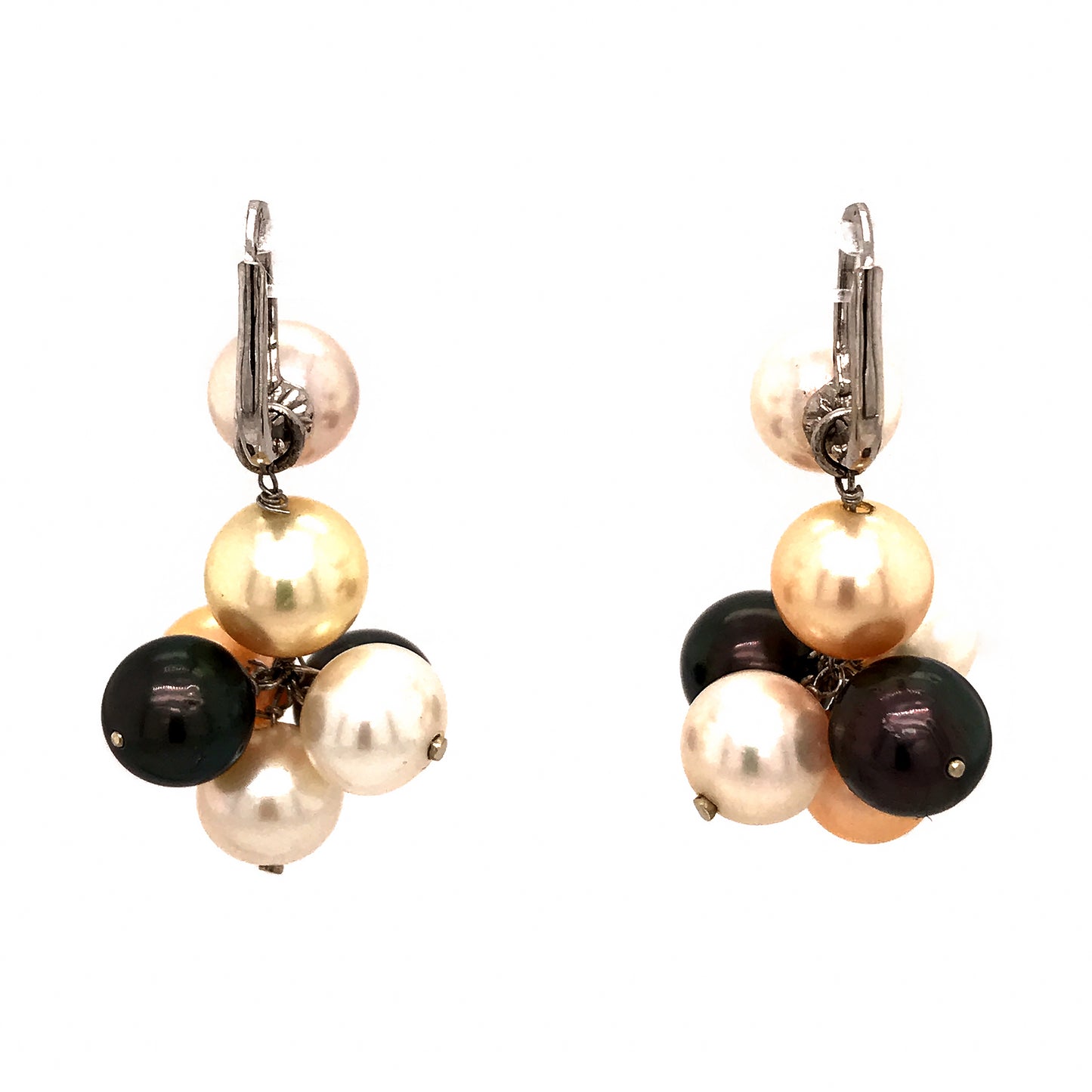 Load image into Gallery viewer, 18K White Gold Cluster Multi-Color Pearl Earrings
