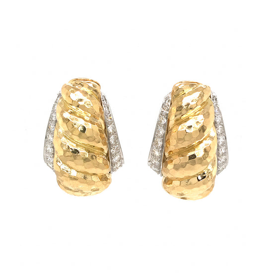 Load image into Gallery viewer, DAVID WEBB 18K YELLOW GOLD AND PLATINUM VINTAGE DIAMOND EARRINGS

