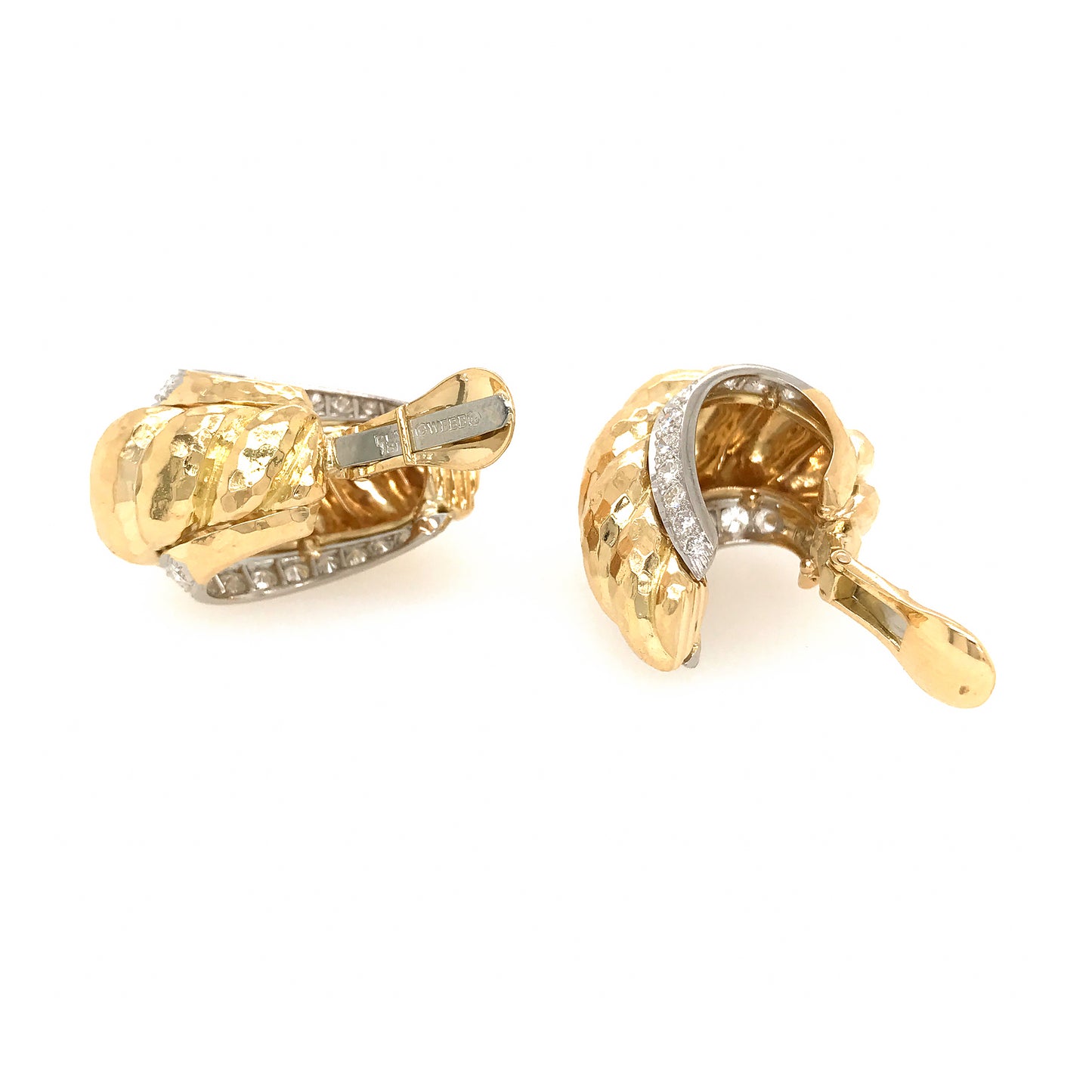 Load image into Gallery viewer, DAVID WEBB 18K YELLOW GOLD AND PLATINUM VINTAGE DIAMOND EARRINGS
