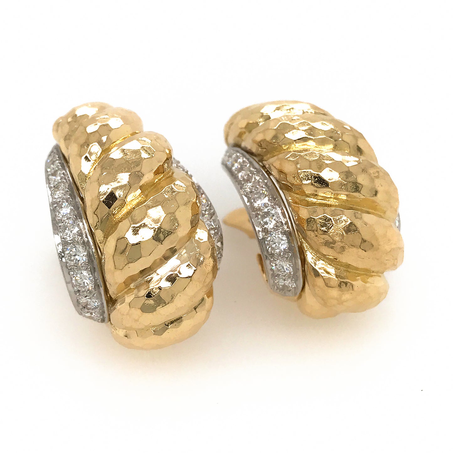 David Webb 18k Yellow Gold and Platinum Vintage Diamond Earrings