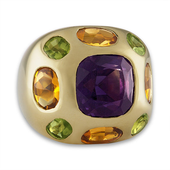 Chanel 18K Yellow Gold Amethyst, Citrine and Peridot Ring Size: 3.5